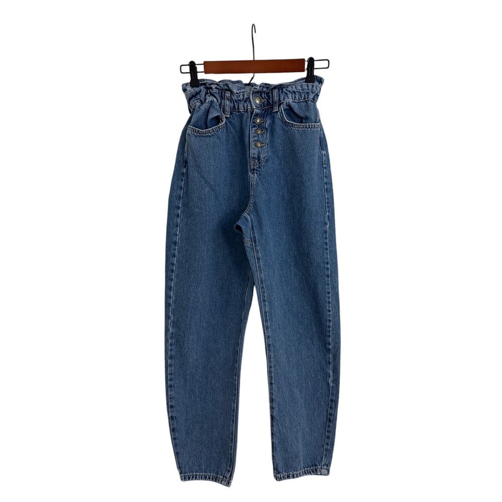 ZARA Jeans Paper Bag High Waist Denim Blue Jeans Size Women's 0